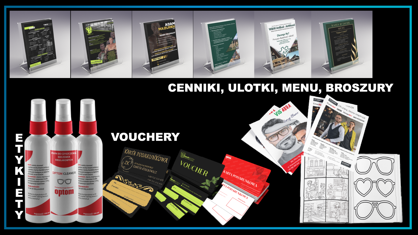 Cenniki, ulotki, menu, broszury, vouchery i etykiety