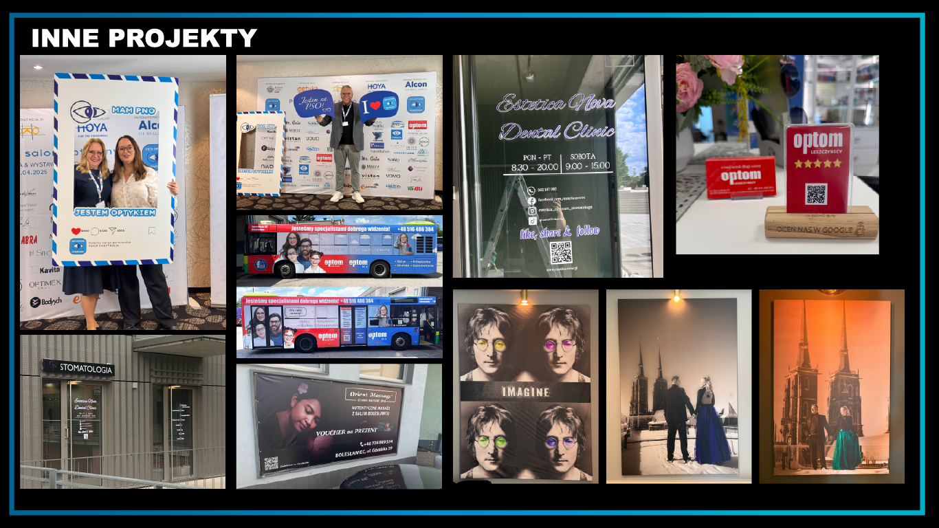 Wybrane inne projekty grafiki użytkowej – od autobusów po wnętrza